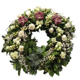   FINOM EMLÉKEK – ORCHIDEÁS GÖRÖG KOSZORÚ EXTRA DÍSZÍTÉSSEL